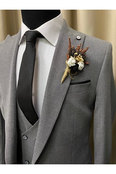 RAGAZZO Koyu Gri Slim Fit Yelekli Takım Elbise