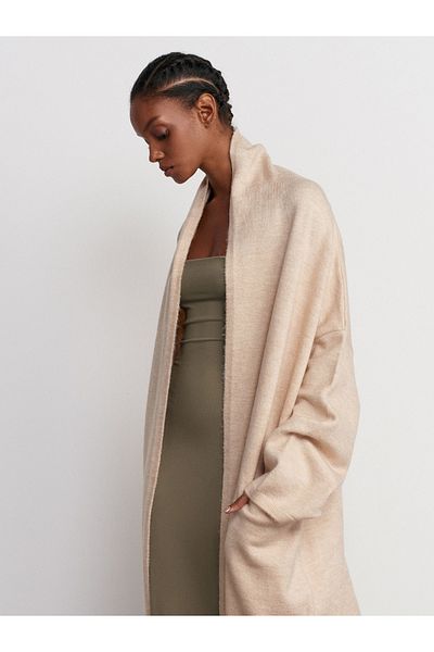 Dilvin Beige 60197 Model Cardigan with Shawl Collar and Pockets