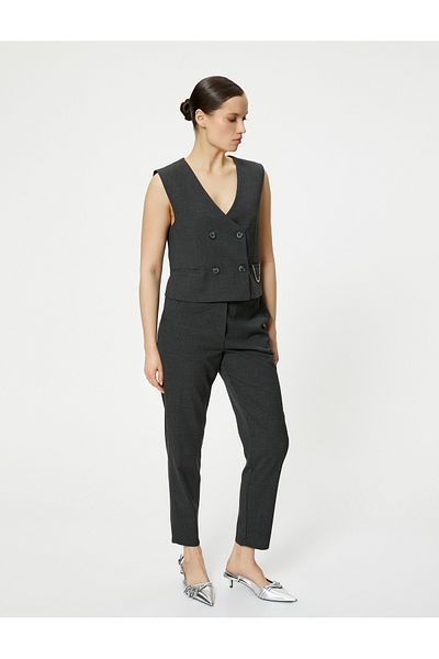 Koton Classic Fabric Trousers Pocket Detailed Narrow Leg High Waist