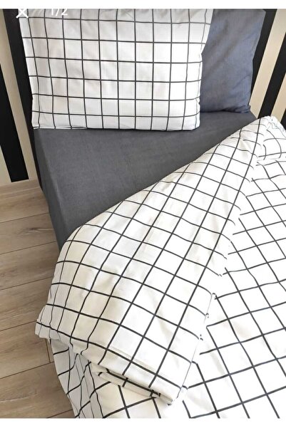 Gasel Home طقم غطاء لحاف فردي من القطن - ملاءة جاهزة، مربعات