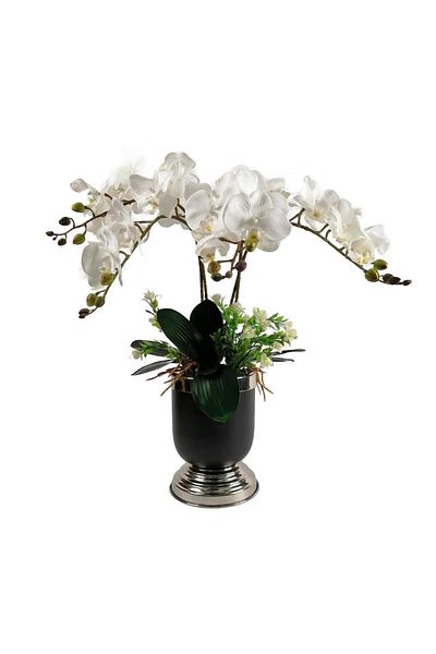 Nettenevime Metal Matte Black Silver and White Orchid Artificial Flower Arrangement