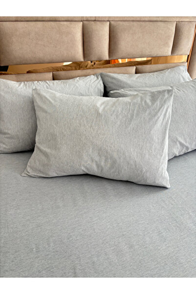 Demya Home Gray Color Natural Cotton Elastic Double / Single Bed Sheet Set with Pillowcases