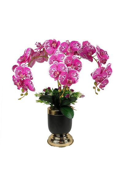 Nettenevime Black Gold Metal Matte - Artificial Flower and Orchid Arrangement, in Fuchsia Vase