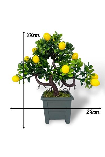 Nettenevime Bonsai Lemon Tree Decorative Artificial Tree Green Bonzai 28*23cm in Black Square Pot