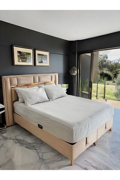 Demya Home Gray Color Natural Cotton Elastic Double / Single Bed Sheet Set with Pillowcases