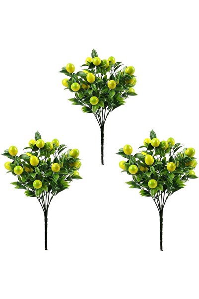 Nettenevime Set of 3 Artificial Lemon Bunch Artificial Flower 30*20cm with Green Leaves