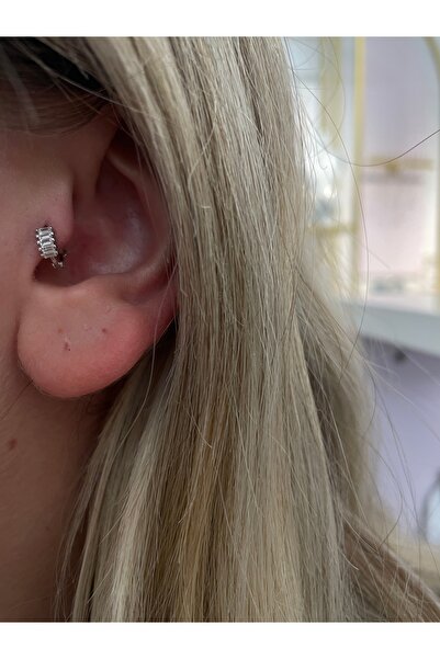 Siminkari 925 ayar gümüş tragus halka piercing desenli baget