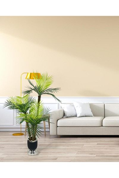 Nettenevime Τεχνητό δέντρο Areka Palm Metal Blacksilver Luxury σε βάζο 3 στρώσεων 18 φύλλα 110cm Σαλόνι Λουλούδι Τεχνητό Λουλούδι