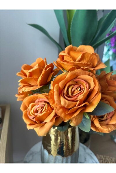 Nettenevime Yapay Çiçek 7li Gül Demeti 40*30cm 1.Kalite Büyükboy SOMON TURUNCU