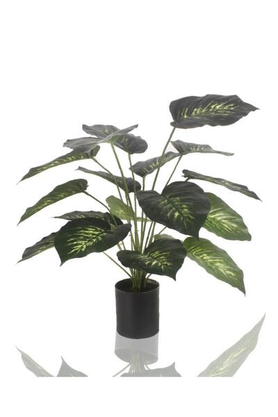 Nettenevime Yapay Çiçek Difenbahya Tropik Salon Çiçeği Metal Mat Siyah Saksıl...