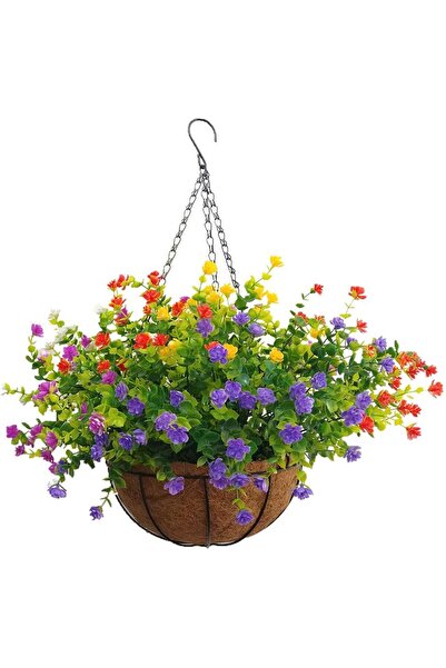 Nettenevime Yapay Çiçek Sarkaç Askılı Makreme Sepette Karışık Renkli Mineli Şimşir Yeşillik Çiçek Sepeti