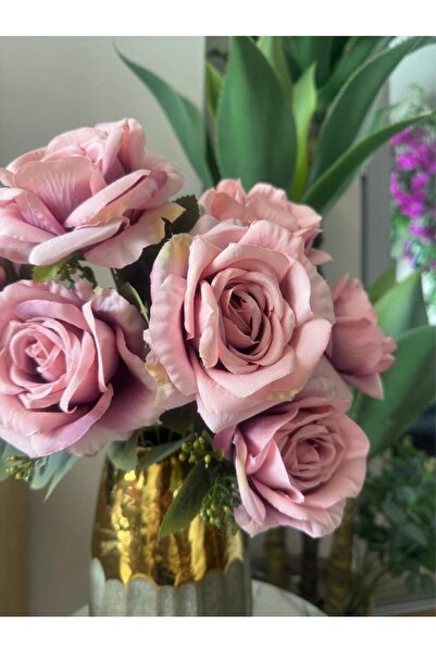 Nettenevime Yapay Çiçek 7li Gül Demeti 40*30cm 1.Kalite Büyükboy GÜLKURUSU PEMBE