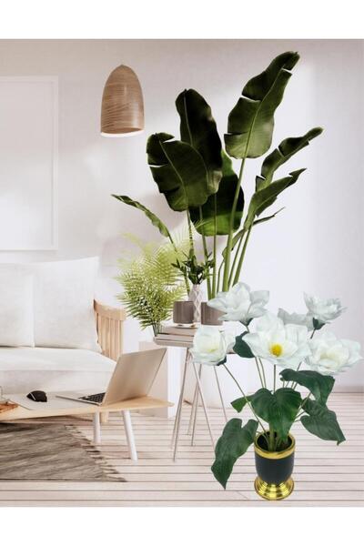 Nettenevime Artificial Flower Wet Magnolia Flower 6 Flowers 65cm Gold Black Darbuka Galvanize Living Room Flower in Vase