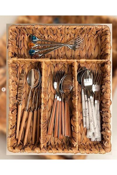 Nettenevime Bohemian Concept Decorative Wicker Spoon Holder Basket - Banana Fiber Knitted Organizer