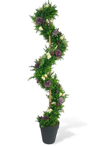 Nettenevime Yapay Ağaç Mor Pastel Şakayıklı Spiral Şimşir Ağacı 160cm Bambu Saplı Salon Bitkisi