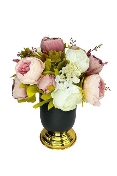 Nettenevime Yapay Çiçek Aranjmanı Siyah Gold Vazolu Nişan Çiçeği İsteme Çiçeğ...