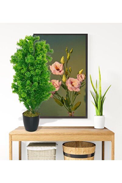 Nettenevime Yapay Çiçek Siyah Saksıda Yeşil Fesleğen Bonsai Ağacı 55cm