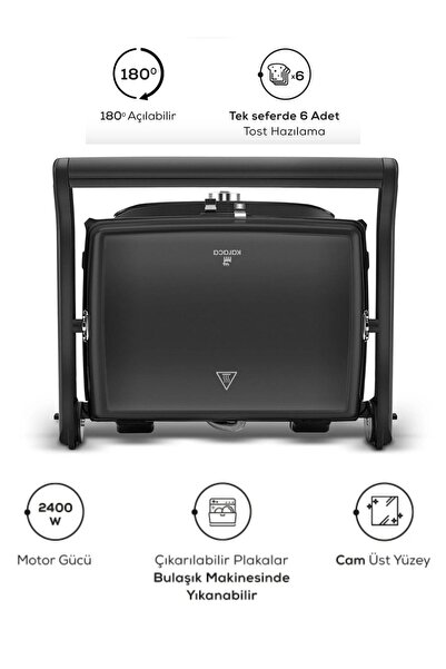 Karaca YANMAZ YAPIŞMAZ Ultra Premium Izgara ve Tost Makinesi 2400 w, Cam Yüzey, Çıkarılabilir Plakalar