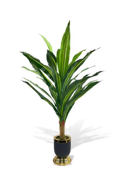 Nettenevime Yapay Çiçek Kılıç Yukka Ağacı 115cm Salon Bitkisi Siyah Gold Galvaniz Vazoda