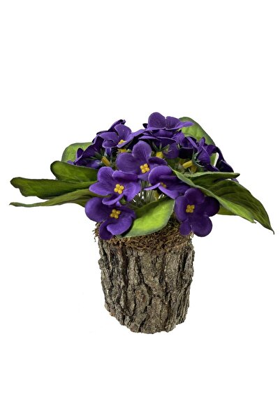 Nettenevime Yapay Çiçek Odun Saksıda Kadife Menekşe Gerçekçi Doku Mor