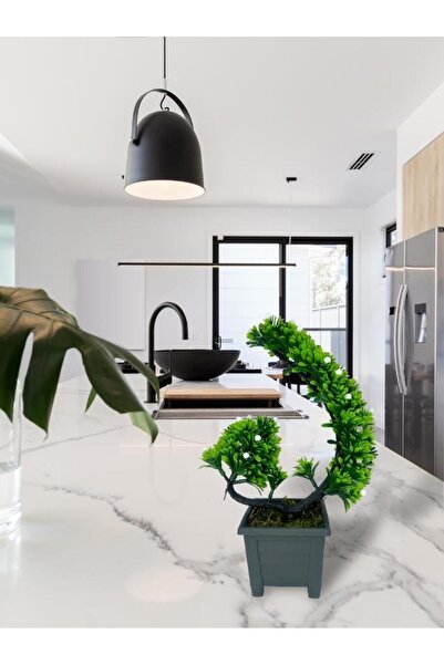 Nettenevime زهرة اصطناعية شجرة بونساي نموذج مائل أبيض شجرة اصطناعية بونساي في وعاء مربع أسود 30*22 سنتيمتر