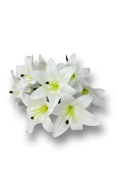 Nettenevime Yapay Çiçek Islak Lilyum Beyaz Renk 9 Çiçekli 55cm Gerçeksi Doku A Kalite