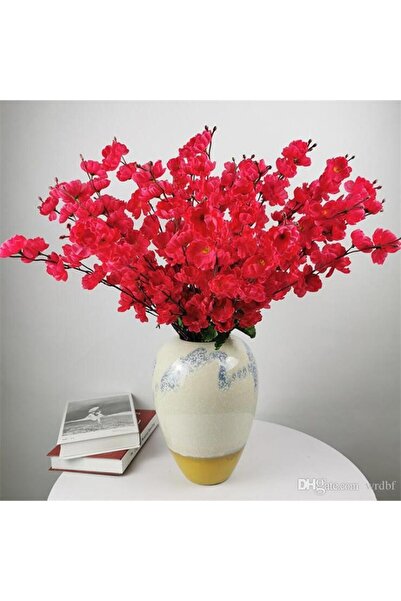 Nettenevime Yapay Çiçek Bahardalı Japon Kiraz Çiçeği 7 Dallı 57cm Kırmızı