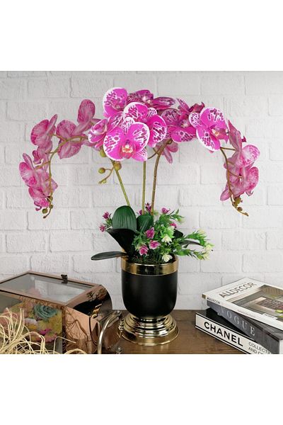Nettenevime Black Gold Metal Matte - Artificial Flower and Orchid Arrangement, in Fuchsia Vase