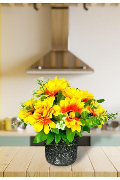 Nettenevime Artificial Flower Moonflower Sunflower in Gray Ceramic Pot 30cm