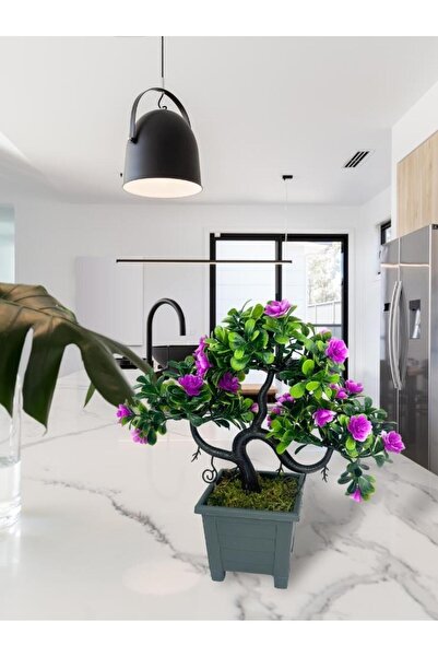 Nettenevime Artificial Flower Lilac Flowering Bonsai Tree Decorative Artificial Tree Bonzai 29*24cm in Black Square Pot