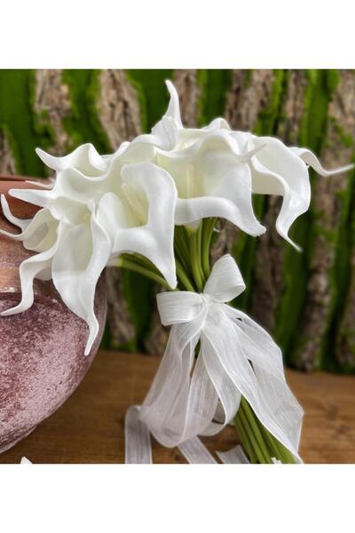 Nettenevime Gelin Çiçeği Yapay Çiçek Beyaz Islak Gala Gelin Buketi 24 Çiçekli