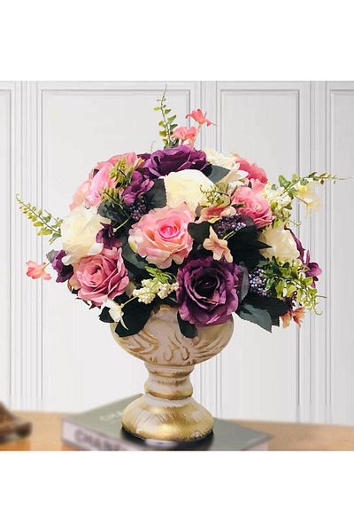 Nettenevime Ceramic Mug with Purple Artificial Flowers - Lu Arrangement Engagement Flower Girl Wish