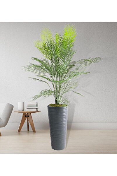 Nettenevime Yapay Ağaç Areka Ağacı Siyah Uzun Kumsal Vazoda Palmiye Ağacı Yapay Areka 170cm 40 Yaprak