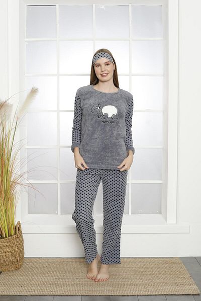 Akasya Women's Long Sleeve Pocket Rose Fleece Pajamas Set 01861