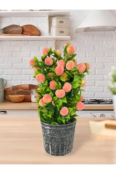 Nettenevime Yapay Çiçek Gri Seramik Saksıda Şeftali Ağacı