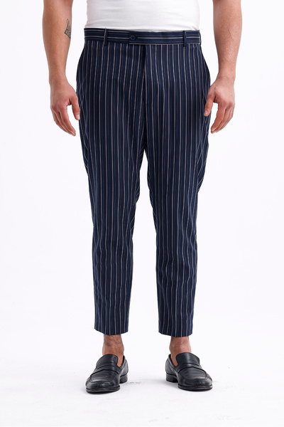 Koch London Erkek Battal Boy Pantolon - Lacivert Çizgili, Modern ve Şık Tasarım