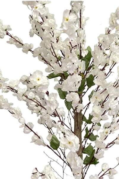 Nettenevime Yapay Ağaç Bahardalı Ağacı Beyaz Japon Kiraz Çiçeği Sakura Çiçeği 127x70cm Siyah Plastik Saksılı