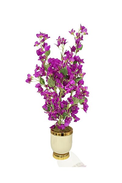 Nettenevime Yapay Çiçek Begonvil Çiçeği Metal Krem Gold Renk Vazoda Salon Çiçeği