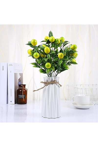 Nettenevime Set of 3 Artificial Lemon Bunch Artificial Flower 30*20cm with Green Leaves