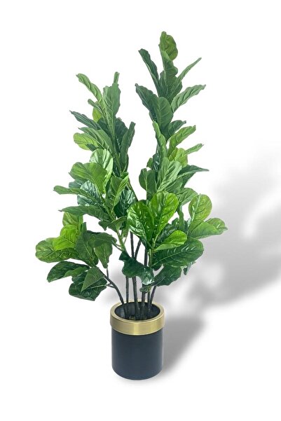 Nettenevime Yapay Ağaç Keman Yapraklı Kavuçuk Yeşil Salon Bitkisi Siyah Gold Galvaniz Saksıda 140cm