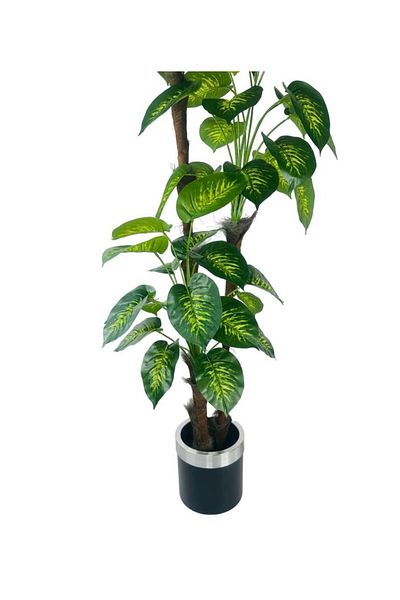 Nettenevime Τεχνητό λουλούδι Difenbahya Yellow Green 3 Στρώσεις 190cm 54 Φύλλα Τεχνητό φυτό σε μαύρη γλάστρα με ασημί ζώνη