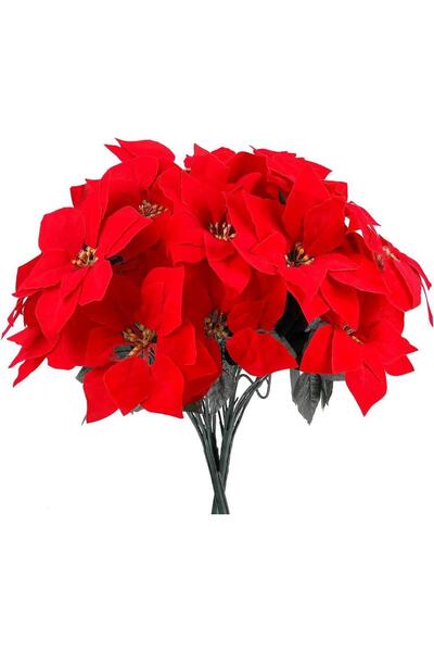 Nettenevime Yapay Çiçek Atatürk Çiçeği Kırmızı Demet Kadife Dokulu Christmas Flower