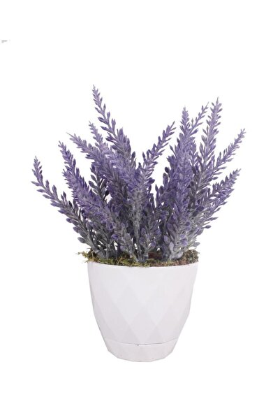 Nettenevime Yapay Çiçek Lavanta Beyaz Saksıda Masa Çiçeği