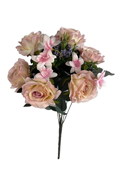 Nettenevime Artificial Flower Large Bunch 6 Heads Rose Bunch and Cipsolu Pink Light