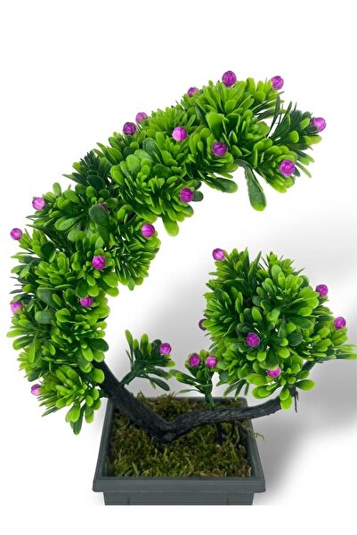 Nettenevime Artificial Flower Bonsai Tree Purple Oblique Model Decorative Artificial Tree Bonzai in 30*22cm Black Square Pot
