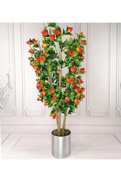 Nettenevime Yapay Ağaç Nar Ağacı 75cm Gür Yapraklı Gümüş Paslanmaz Aleminyum Saksılı