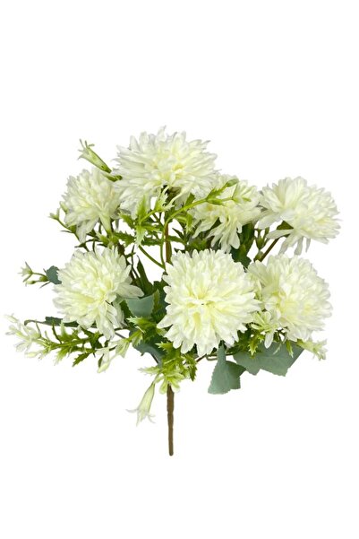 Nettenevime Yapay Çiçek Krizantem Kartopu Beyaz Cipsolu 7dallı Demet
