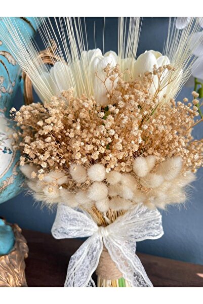 Nettenevime Gelin Çiçeği Yapay Çiçek Islak Lale Pamuk Otu Ve Cipso Gelin Buketi