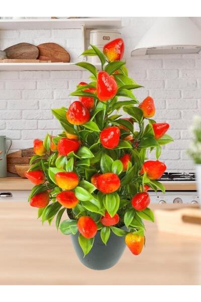 Nettenevime Yapay Çiçek Çilek Ağacı Siyah Saksıda Çilek 30cm