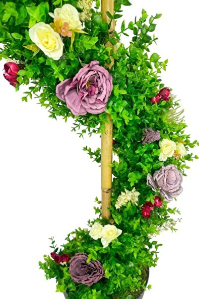 Nettenevime Yapay Ağaç Mor Pastel Şakayıklı Spiral Şimşir Ağacı 160cm Bambu Saplı Salon Bitkisi